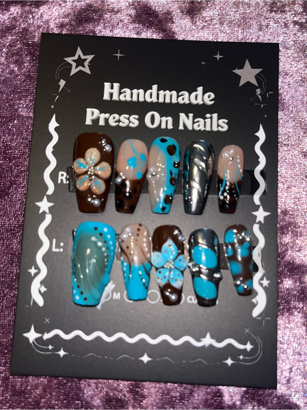 Handmade Blue and Brown Press-On Nails